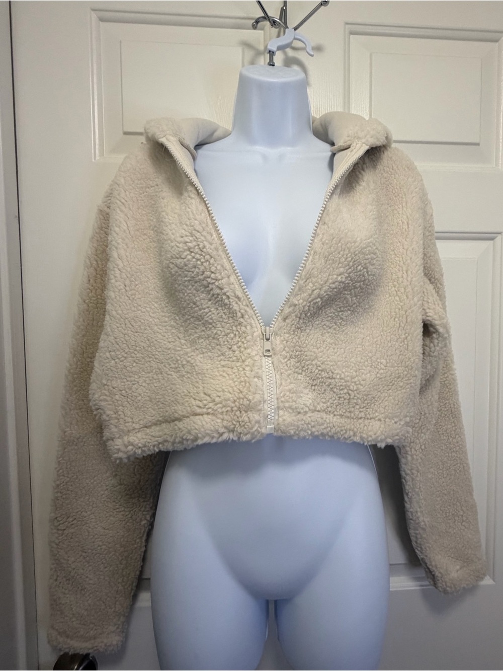 Cropped Cream Sherpa Hooded Jacket